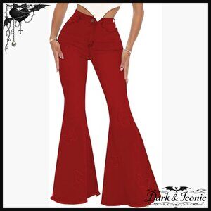 Vintage Bell Bottom Jeans High Waisted Flare Wide Leg Raw Hem Denim Pants